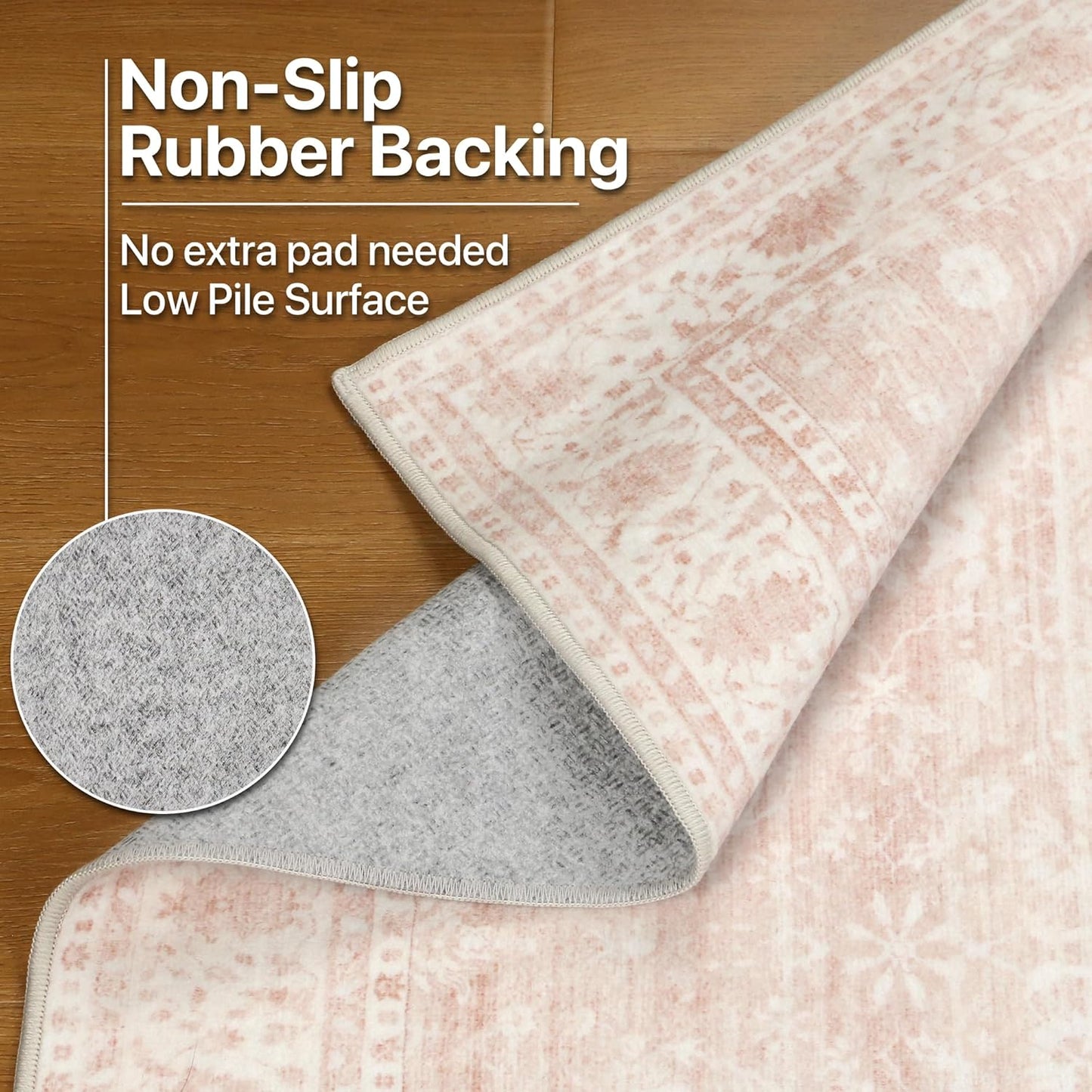 BESBLEE 5x7 Area Rugs for Living Room, Machine Washable Rug, Non Slip Vintage Rugs, Low Pile Lightweight Print Rug for Bedroom, Dining Room, Home Office, Pink
