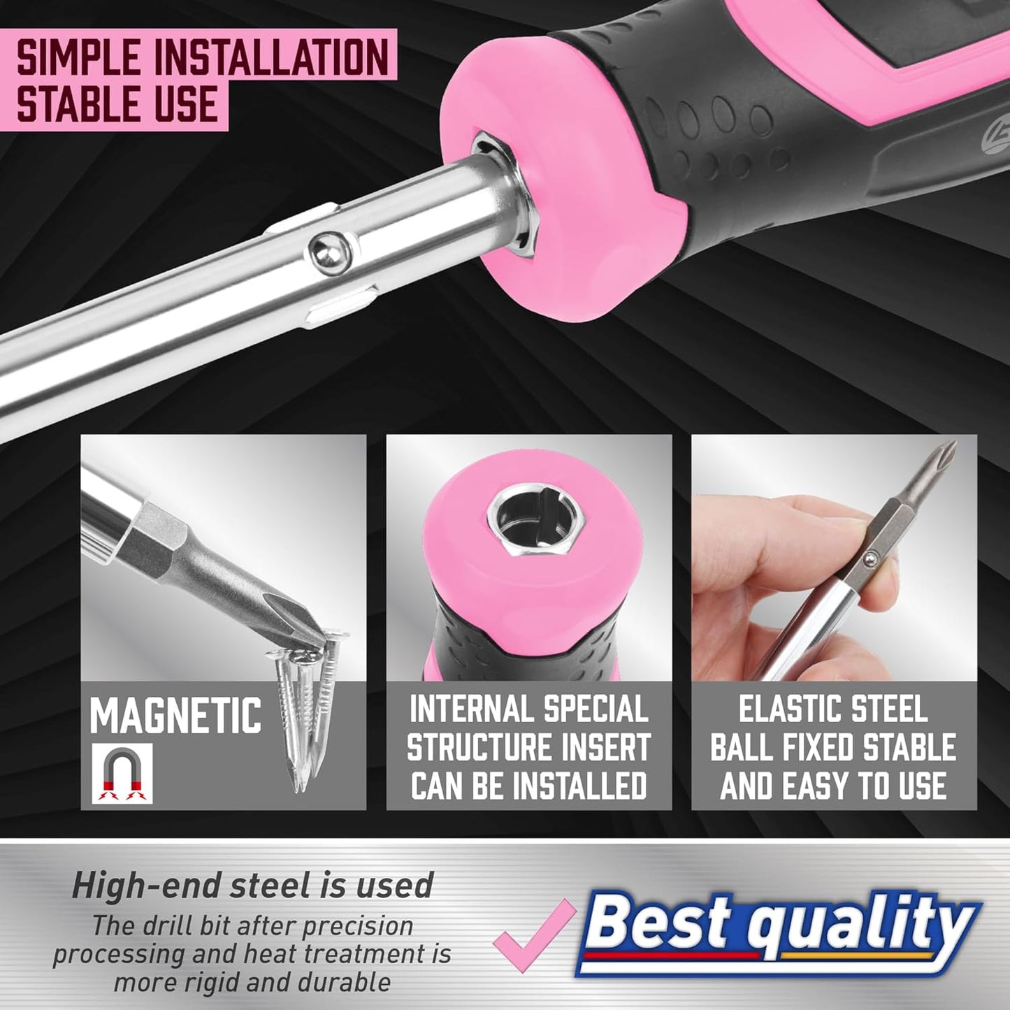 Amartisan 18-in-1 Multi-bit Screwdriver Set Tool All in One, Portable Multi-Purpose Screwdriver, Slotted/Philips/Pozi/Torx/Square,Nut Driver (Pink)