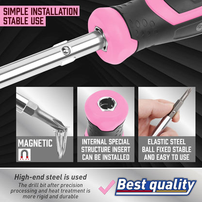 Amartisan 18-in-1 Multi-bit Screwdriver Set Tool All in One, Portable Multi-Purpose Screwdriver, Slotted/Philips/Pozi/Torx/Square,Nut Driver (Pink)