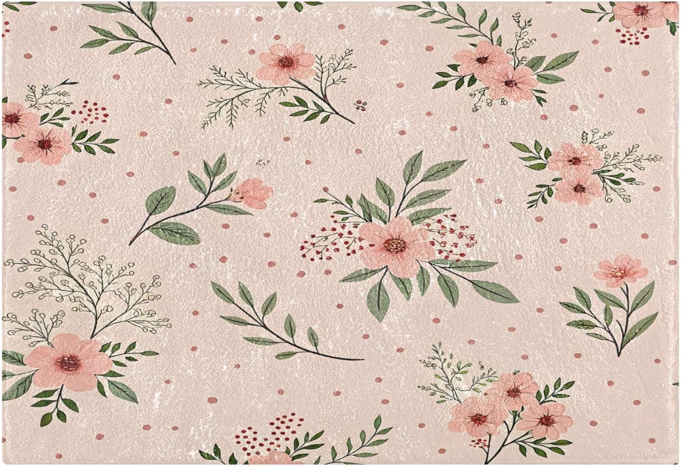 Elegant Flowers Pink Bathroom Mat Rug 24" x 16" Non Slip Super Absorbent Quick Dry Bath Mats for Bathtub Fluffy Rugs
