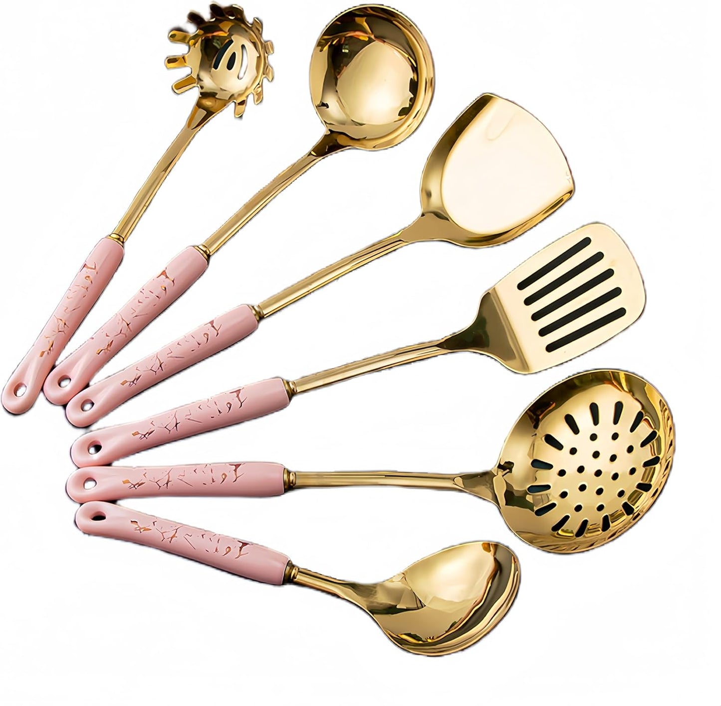 Gold Kitchen Utensils,7pieces Cooking Utensils Set,Kitchen Tools Set With Utensil Holder, Gold Kitchen Accessories,Dishwasher Safe, Easy To Clean(Pink)