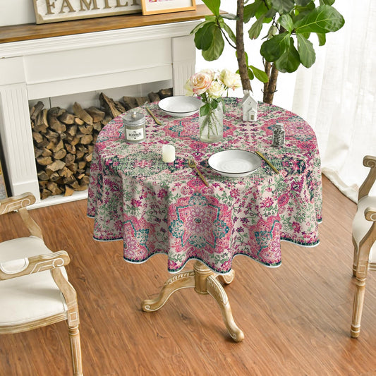 Horaldaily Boho Bohemia Style Tablecloth 70×70 Inch Round, Pink Vintage Country Rustic Farmhouse Magical Fall Orange Washable Seasonal Table Cover for Party Picnic Dinner Decor