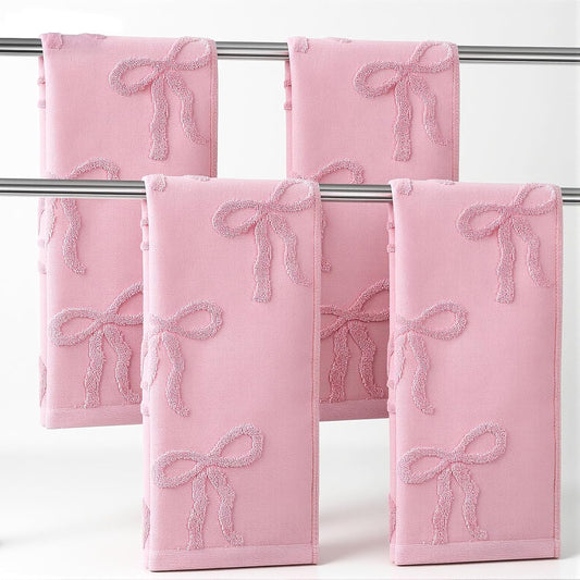 4pcs Pink Hand Towels for Bathroom Bath Decor Bow Hand Towels Cotton Absorbent Decorative Jacquard Weave Bath Decor Soft Absorbent Preppy Style Bathroom Decors Gift for Kitchen