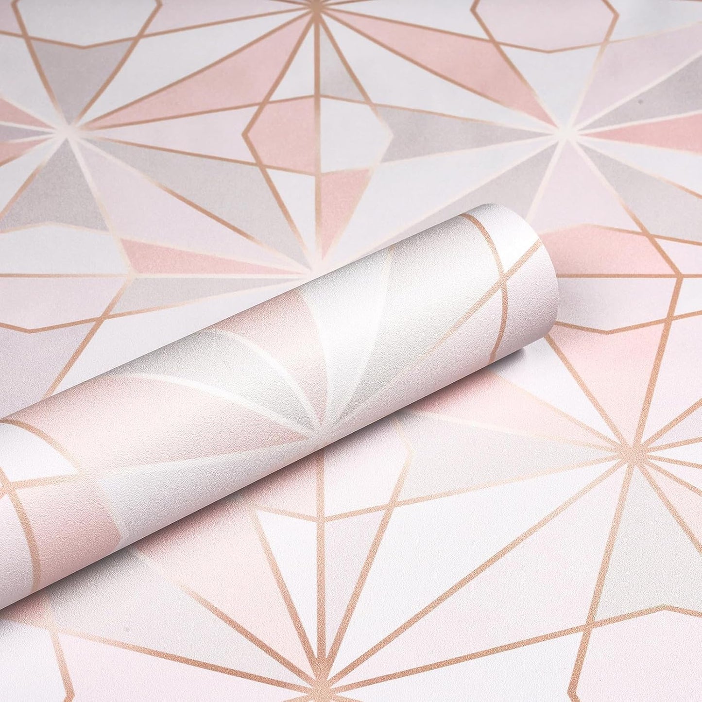 ReWallpaper Pink Geometric Peel and Stick Wallpaper Removable Rose Gold Modern Wallpaper for Bathroom Powder Room Vanity Cabinets and Shelves Accent Wall Small Space Decor Renter Friendly 17.5 x 10ft