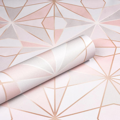 ReWallpaper Pink Geometric Peel and Stick Wallpaper Removable Rose Gold Modern Wallpaper for Bathroom Powder Room Vanity Cabinets and Shelves Accent Wall Small Space Decor Renter Friendly 17.5 x 10ft
