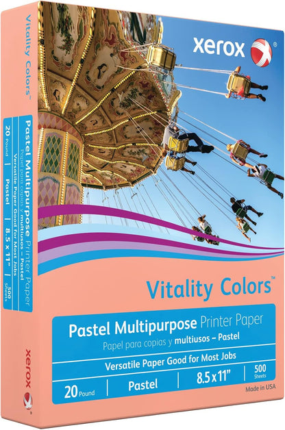 Xerox® Vitality Colors™ Multi-Use Printer & Copy Paper, 1 Ream, Salmon, Letter (8.5" x 11"), 500 Sheets Per Ream, 20 Lb,