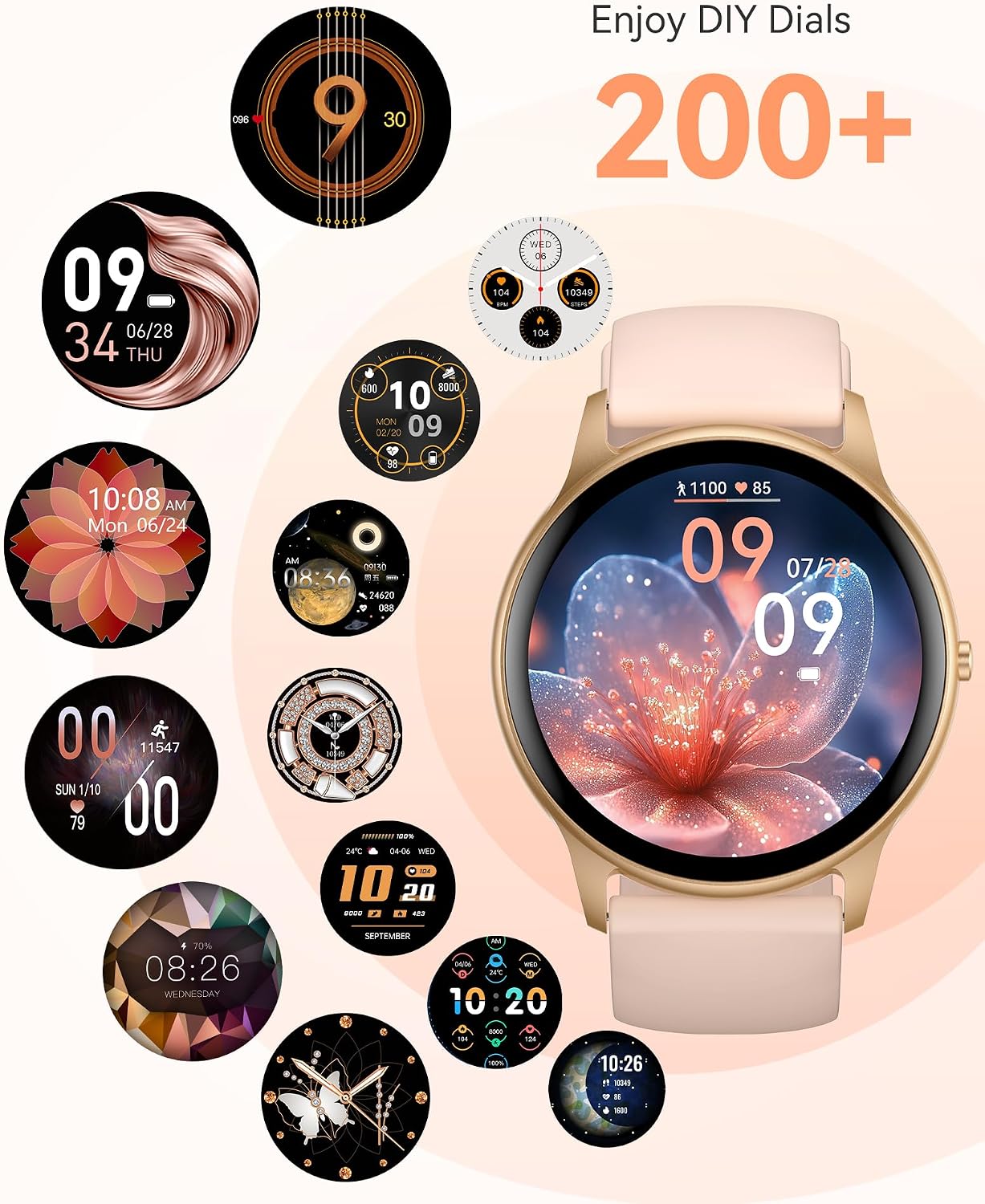 AGPTEK 5ATM Waterproof Smart Watch for Women with 100+ Sports Modes, Pink | Ultra-Clear Screen Fitness Tracker with Sleep Monitor, Heart Rate Monitor, Pedometer, Compatible with Android & iOS