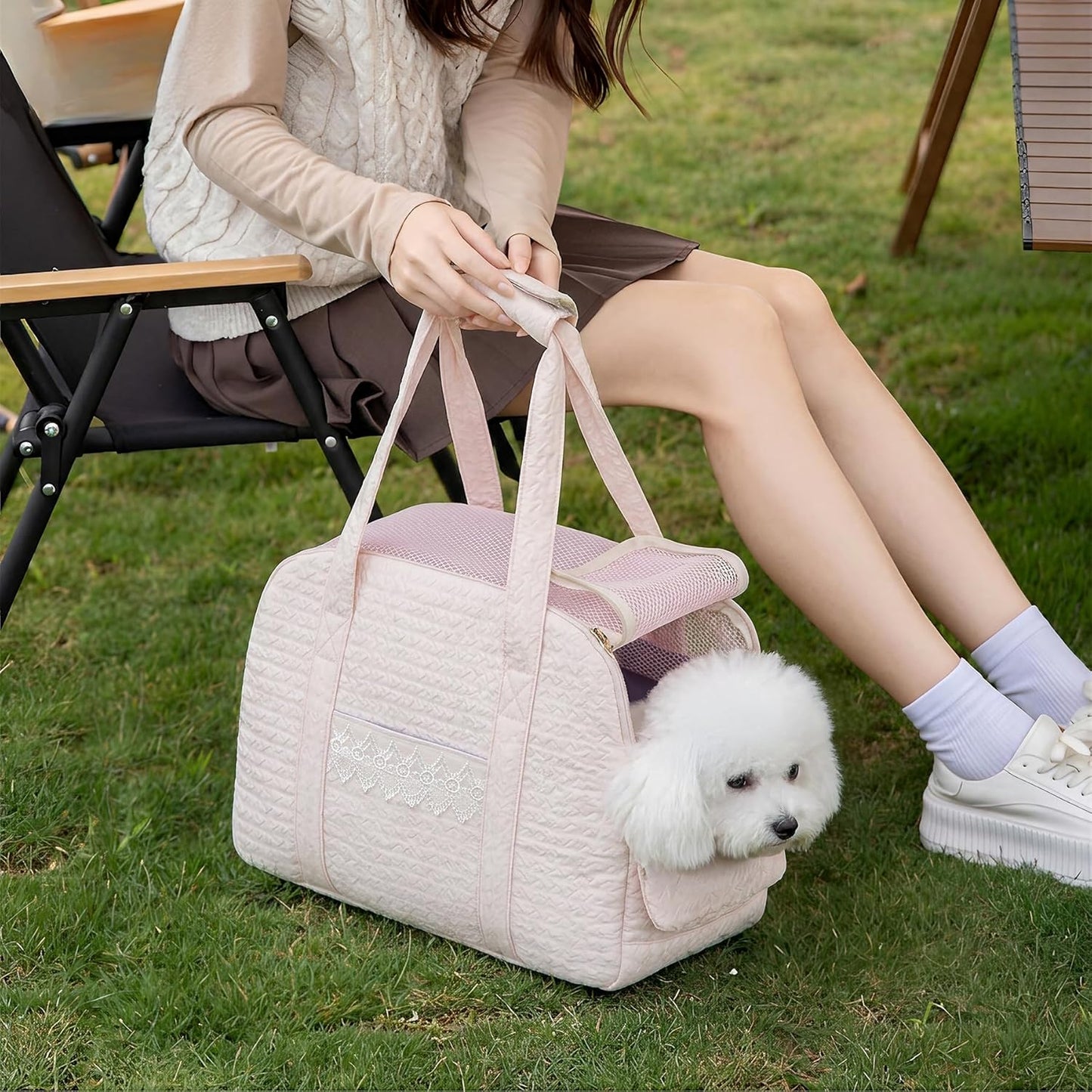 Dog Carrier Tote Bag for Small Cats Dogs, Foldable Soft-Sided Lightweight Pet Travel Carrier, Fits Pets up to 15 lbs (Pink)