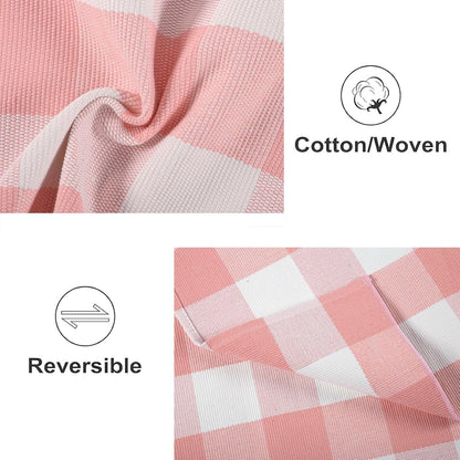 Pink and White Front Door Mat 24''X35'' Buffalo Plaid Checked Front Porch Rug Cotton Woven Washable Rug Layering Doormat for Welcome Door Mat Entryway Dining Room Bedroom Living Room