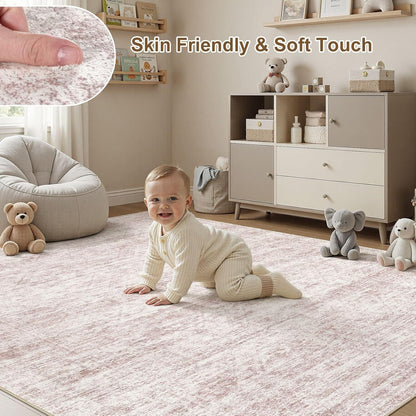 cotiled Washable Area Rugs for Living Room 6x9: Non Slip Low Pile Neutral Abstract Carpet Kid & Pet Friendly Stain Resistant Rugs for Bedroom Home Office Decor (6x9 Pink)