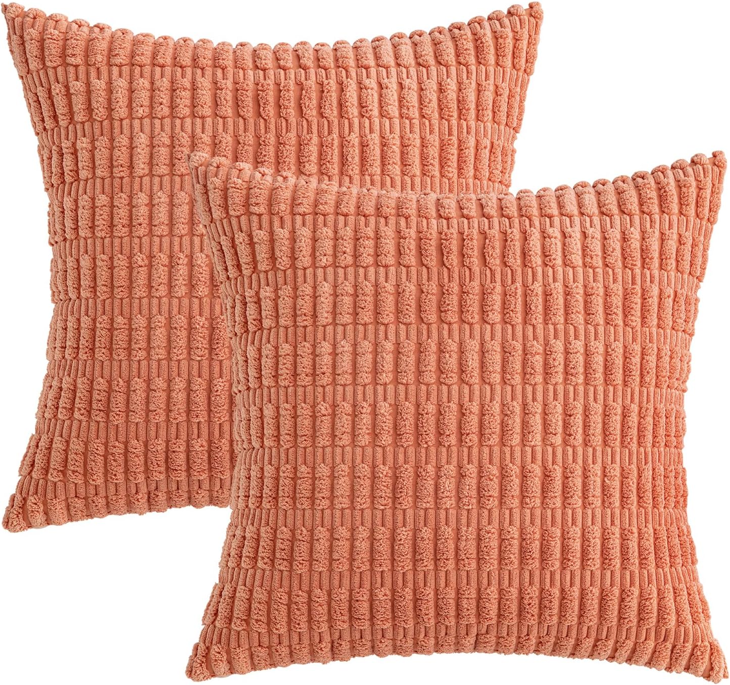 MIULEE Pack of 2 Corduroy Decorative Throw Pillow Covers 18x18 Inch Soft Boho Striped Pillow Covers Modern Farmhouse Home Decor for Summer Sofa Living Room Couch Bed Coral