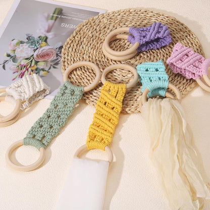 uxcell 2Pcs Kitchen Dish Towel Holder, 11"x3" Crochet Towel Ring with Hanging Loop for Cabinet House Oven Stove Door, Light Pink