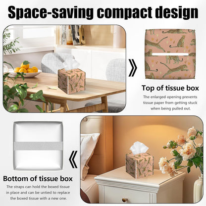 2 Pack Pink Cheetah Tissue Box Cover Square Animal PU Leather Tissue Box Holder Waterproof Facial Paper Organizer Dispenser for Bathroom Kitchen Home Office Car