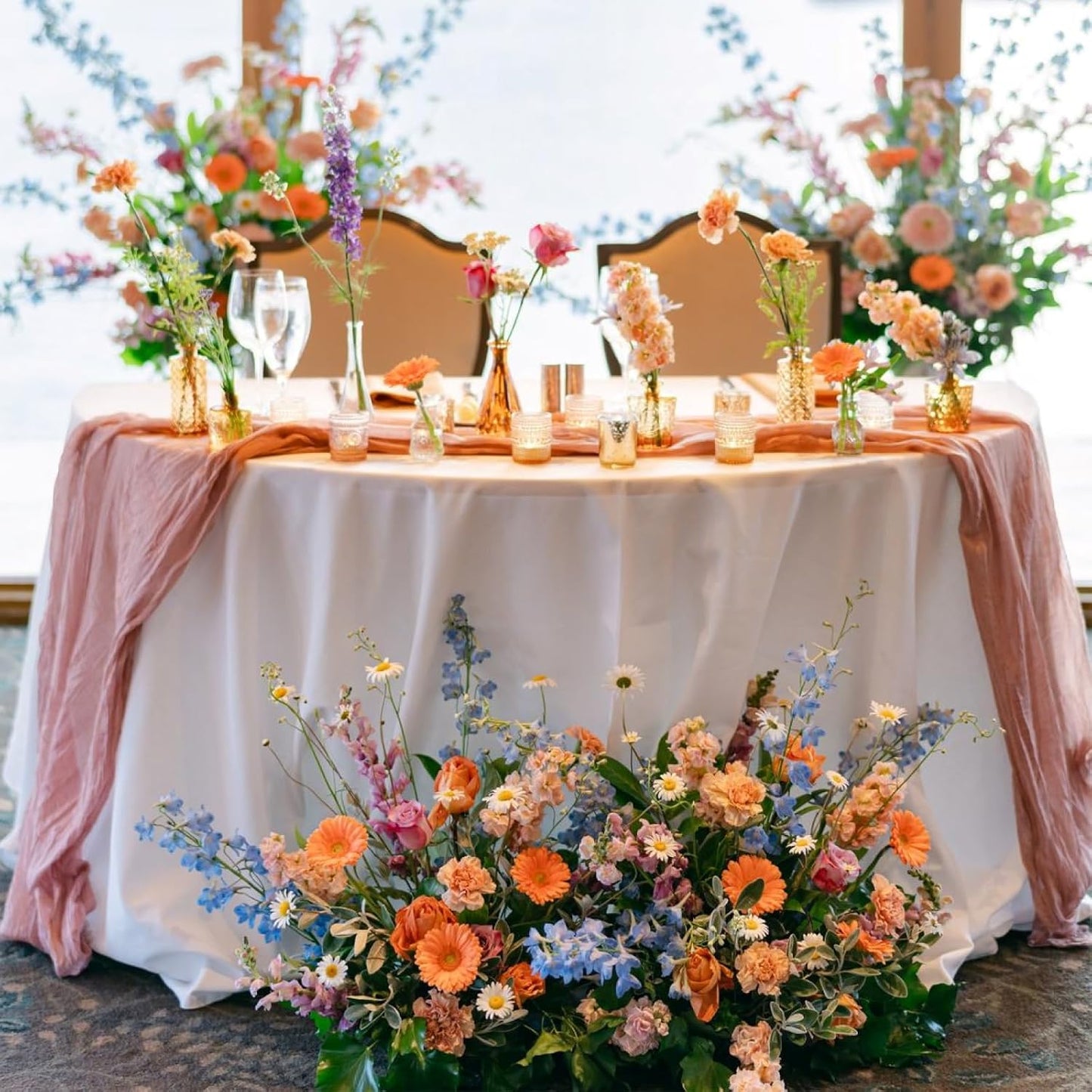 Sioloc 5 Pack Peach Coral Cheesecloth Table Runner 120'' x 35'',Spring Easter Decor Soft Gauze Boho Wedding Table Decor for 10ft Table Birthday Party,Baby Shower, Bridal Shower, Home & Event Decor