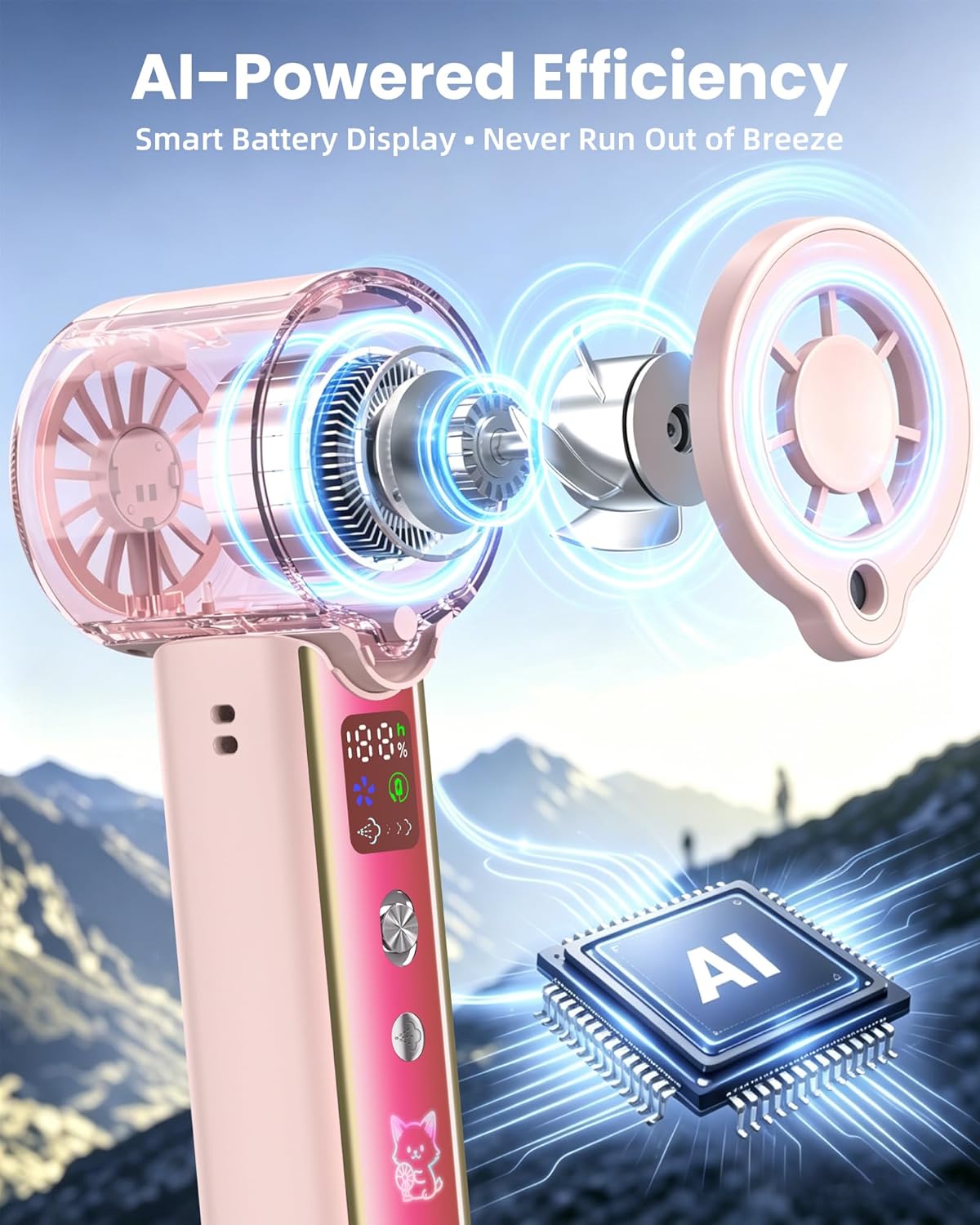 Upgraded Misting Fan Portable Fan, 30000 RPM Rechargeable Mini Fan Handheld with Spray Cooling, 4000mAh LED Display Mist Hand Fan for Travel Makeup Lash Travel Essentials for Women