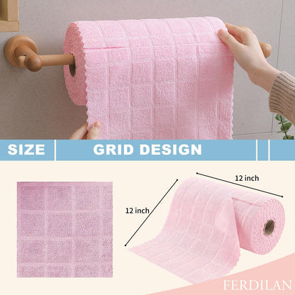 Ferdilan 80 Pack Microfiber Cleaning Cloth Roll,Lint Free Rags Paper Towels & Tear Away Reusable Towels,Washable Shop Rags,Wash Cloths Dish Rags(12" x 12") for Car Kitchen Window Garage-Pink