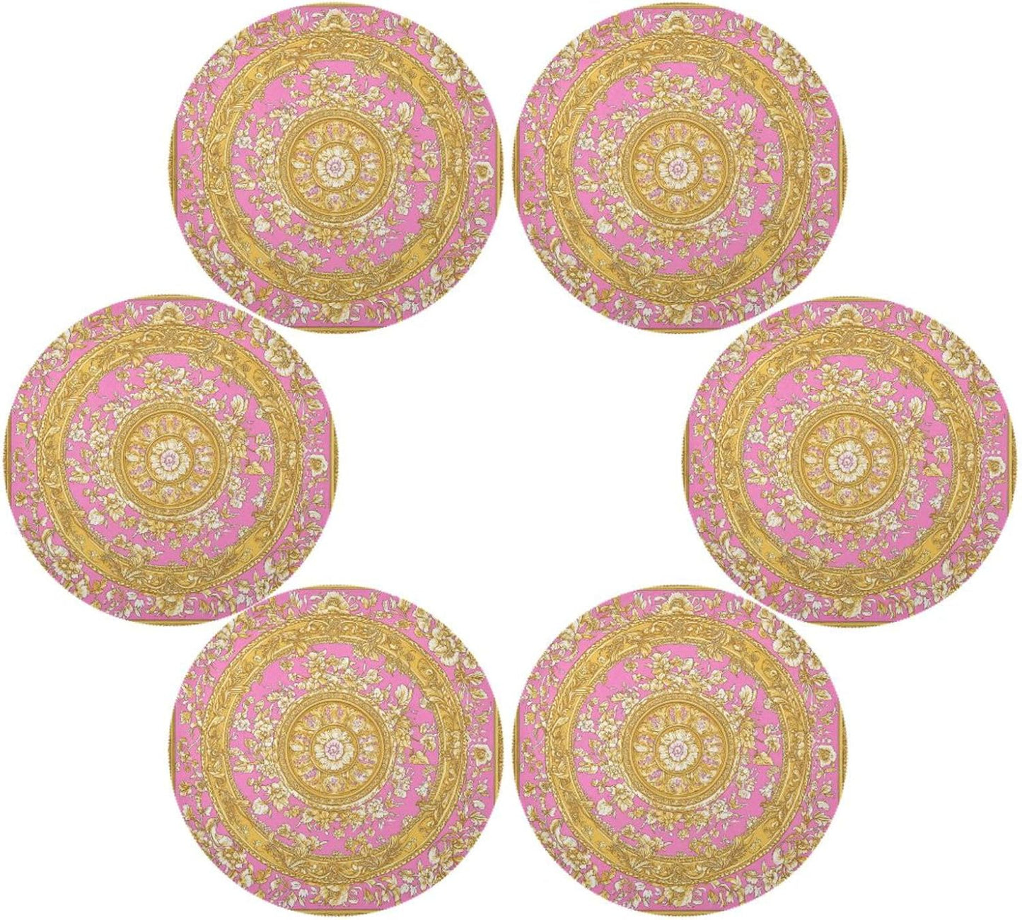Retro Flower Pattern Gold and Peach Round placemats Cloth Reusable Place mats Washable placemats for Dining Table placemats for Dining Table Farmhouse placemats Heat Resistant Waterproof