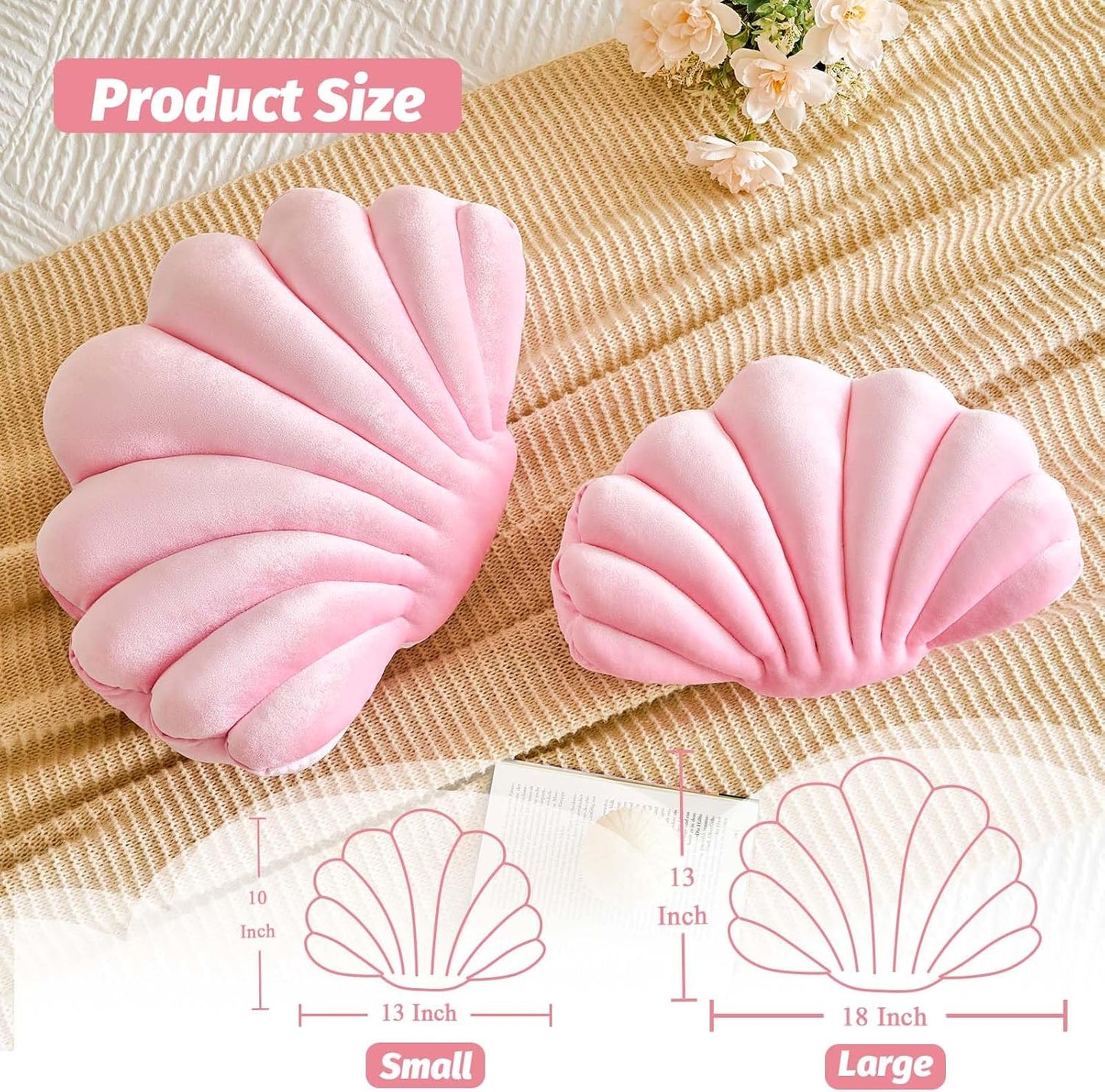 Lfsaaj Pink Seashell Throw Pillows, Shell Shaped Throw Pillows, 13 Inch Soft Velvet Home Decorative Pillow Plush Cushion for Bed Couch Living Sofa Room Decor Accent Throw Pillow