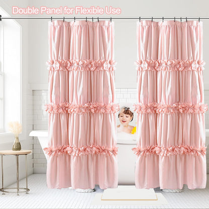 Homechoice Decor 2-Piece Peach Shower Curtain Set, Soft Fabric Double Panels for Easy Access, Cozy Brushed Texture, Ruffle Design, Everyday Bathroom Décor, 36" W x 72" H x 2 Panels (LQ-44)