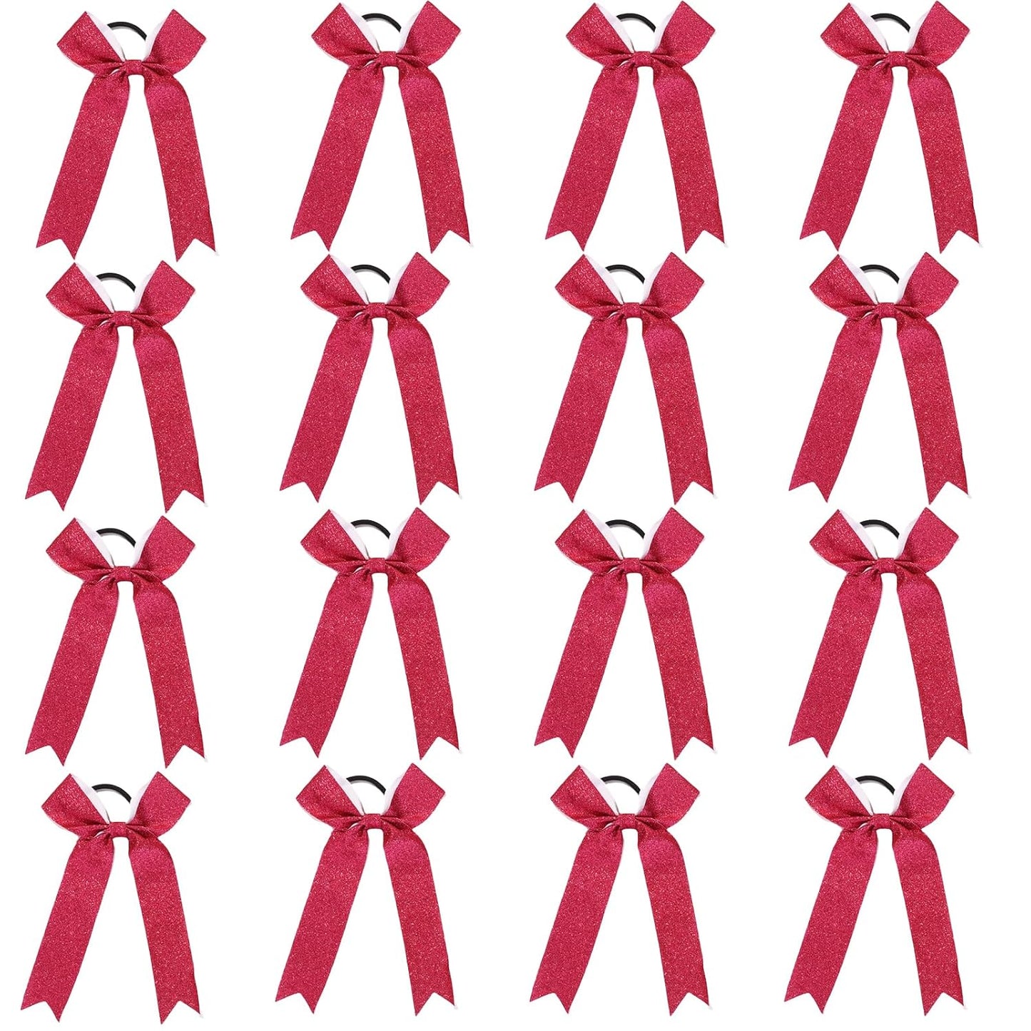 Long Tail Glitter Cheer Bows 16 PCS Collegiate Style Cheer Bows Ponytail Holder Handmade Bows for Girls Teens Cheerleader Sports (Glitter Pink)