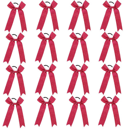 Long Tail Glitter Cheer Bows 16 PCS Collegiate Style Cheer Bows Ponytail Holder Handmade Bows for Girls Teens Cheerleader Sports (Glitter Pink)