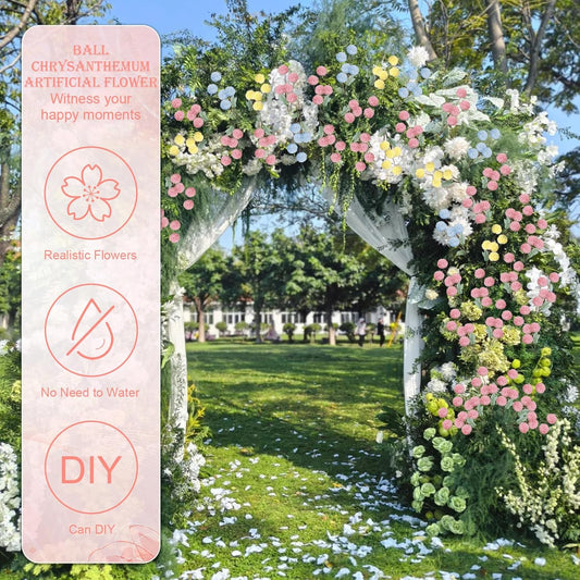 INQCMY Artificial Flowers 12pcs Ball Chrysanthemums for Weddings Silk with Stemsdiy Champagne Bouquets Indoor and Outdoor Decoration Kitchen Table Decor (Pink)
