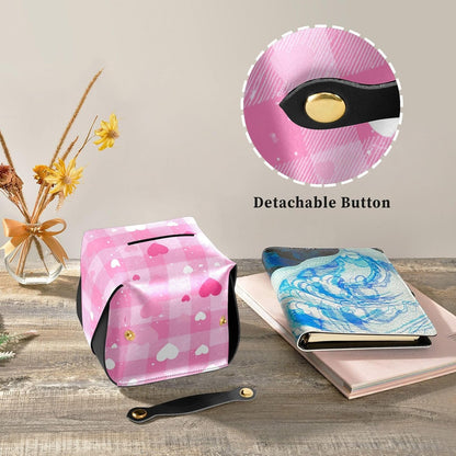 Tissue Box 1 pc Leather Tissue Box Cover 9.4 x 5.1 in Tissue Box Holder Rectangular Car Tissue Holder for Car Bathroom Living Room Decor and Accessories Pink Checkerboard Heart Speckle