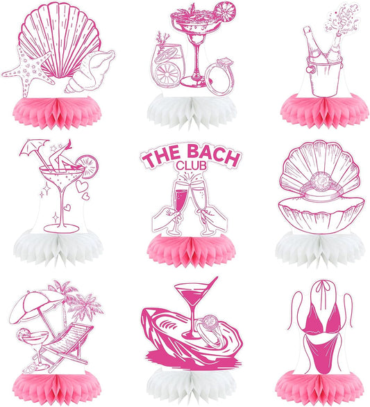 9 Pcs Last Toast on The Coast Bachelorette Decorations The Bach Club Honeycomb Centerpieces Seashells Pink Table Honeycomb for Beach Bachelorette Party Decorations Bridal Shower Wedding Favor
