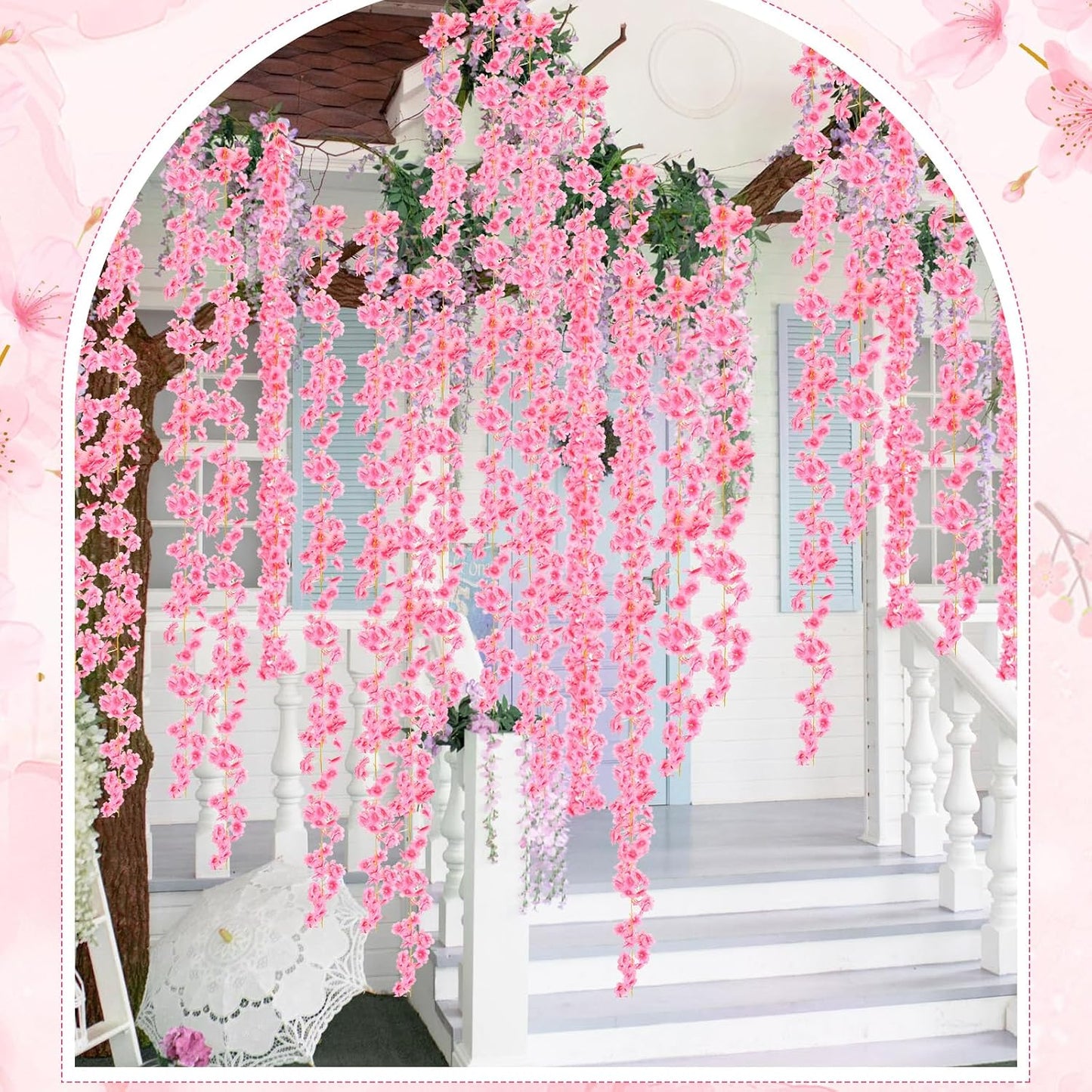 Nuenen 16 Pack 94.4ft Artificial Cherry Blossom Vines Cherry Blossom Flower Garland Hanging Silk Cute Room Decor for Japanese Kawaii Bedroom Party Wedding Spring Home Decorations (Peach Pink)