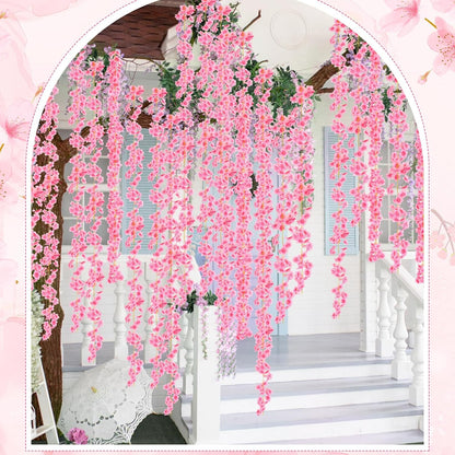 Nuenen 16 Pack 94.4ft Artificial Cherry Blossom Vines Cherry Blossom Flower Garland Hanging Silk Cute Room Decor for Japanese Kawaii Bedroom Party Wedding Spring Home Decorations (Peach Pink)