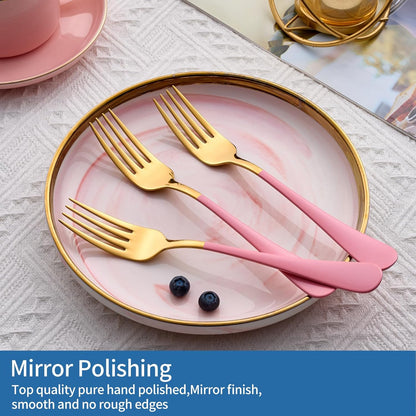 Dinner Forks,24 Pieces Pink and Gold 18/0 Stainless Steel Silverware Forks,Table Forks,Flatware Forks,8 Inches,Mirror Polish & Dishwasher Safe,Use for Home,Kitchen or Restaurant