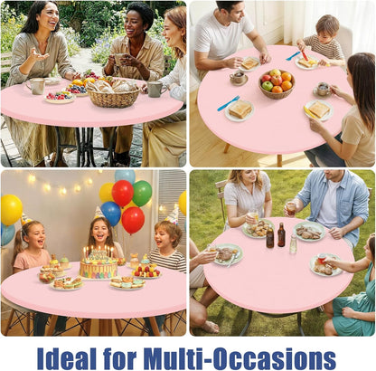 Moosfor Round Spandex Tablecloth 2 Pack, Elastic Fitted Waterproof Tablecloths for 45"-56" Tables, Stretch Washable Picnic Table Cover for Camping, Dining, Indoor and Outdoor, Pink