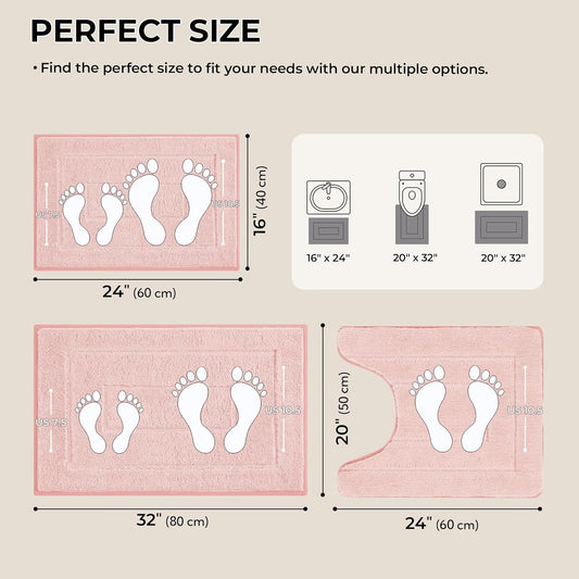 GRANNY SAYS Bathroom Rugs Sets 3 Piece, Soft Absorbent Microfiber Bath Mats for Bathroom Non Slip Washable, U-Shaped Toilet Bath Rugs for Tub Shower (Pink, 16" x 24" + 20" x 32" + U Shaped 20" x 24")