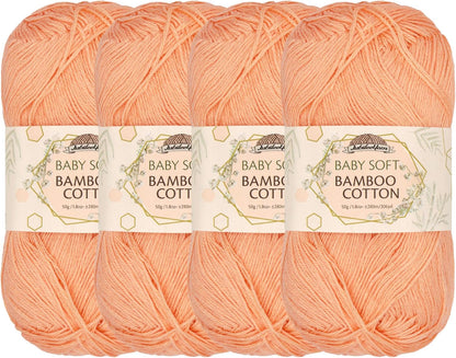 JubileeYarn Baby Soft Bamboo Cotton Yarn - 50g/Skein - Peach Cobbler - 4 Skeins