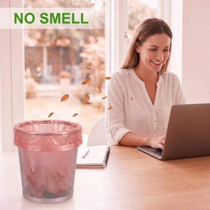 Small Trash Bags 2.6 Gallon (Fits 1.6-3 Gal), Pink Semi-Transparent Garbage Can Liners, Mini Wastebasket Plastic Bag for Bathroom, Bedroom, Car, 100 Count (5 Rolls)