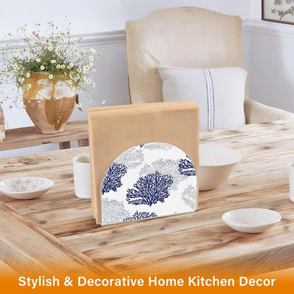 Coral Patterned Navy Blue Gray White Napkin Holder for Table Acrylic Cocktail Napkin Holders Decorative Tissue Dispenser Vertical Napkin Holder for Home Decor Kitchen Dining, 2 PC