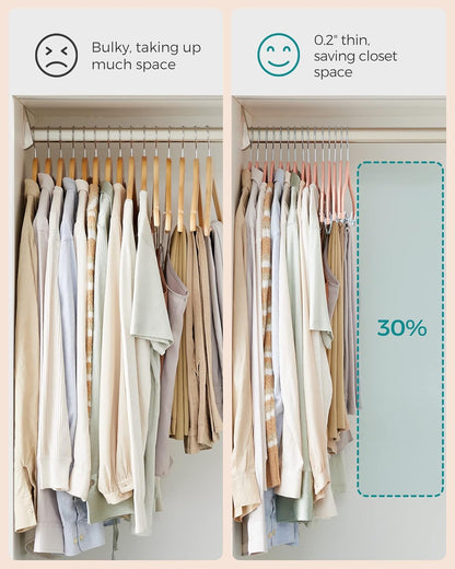 SONGMICS 30-Pack Pants Hangers, 16.7-Inch Long Velvet Hangers with Adjustable Clips, Heavy-Duty, Non-Slip Skirt Hangers, Space-Saving for Pants, Skirts, Coats, Dresses, Light Pink UCRF12PK30