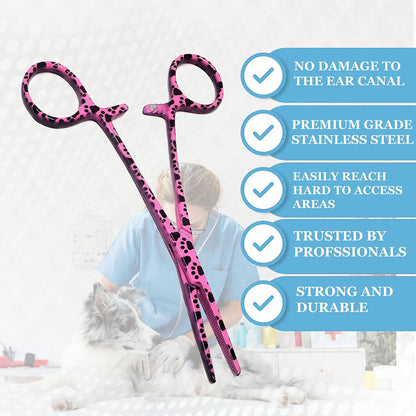A2Z SCILAB Dog Pet Ear/Nose Hair Puller Grooming Hemostat Locking Forceps Pliers, 5.5" (14cm), Straight (Pink Paws)