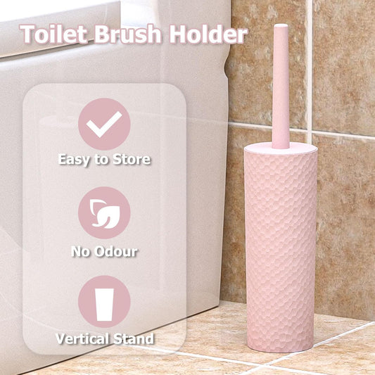 Topsky 2 Pack Compact Toilet Brush & Holder Set, Plastic Round Barrel Loo Brush with 2 Replacement Toilet Brush Head, Durable for Bathroom Toilet, Pink