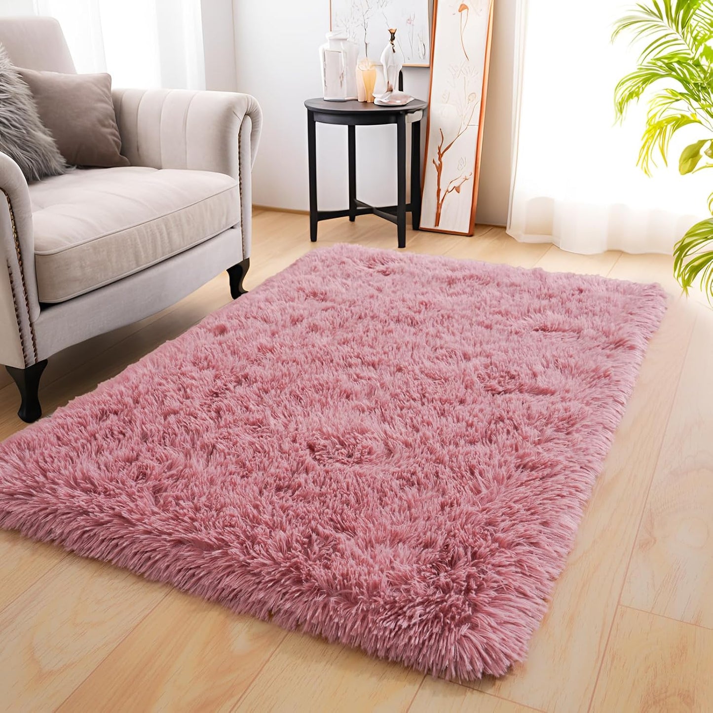 KING DARE Small Shag Rug 2x3 for Bedroom, Soft Fuzzy Bedside Throw Area Rug for Living Room Dorm, Non Slip Plush Carpet Modern Home Decor Aesthetic for Entrance Nursery Kids Room, Blush
