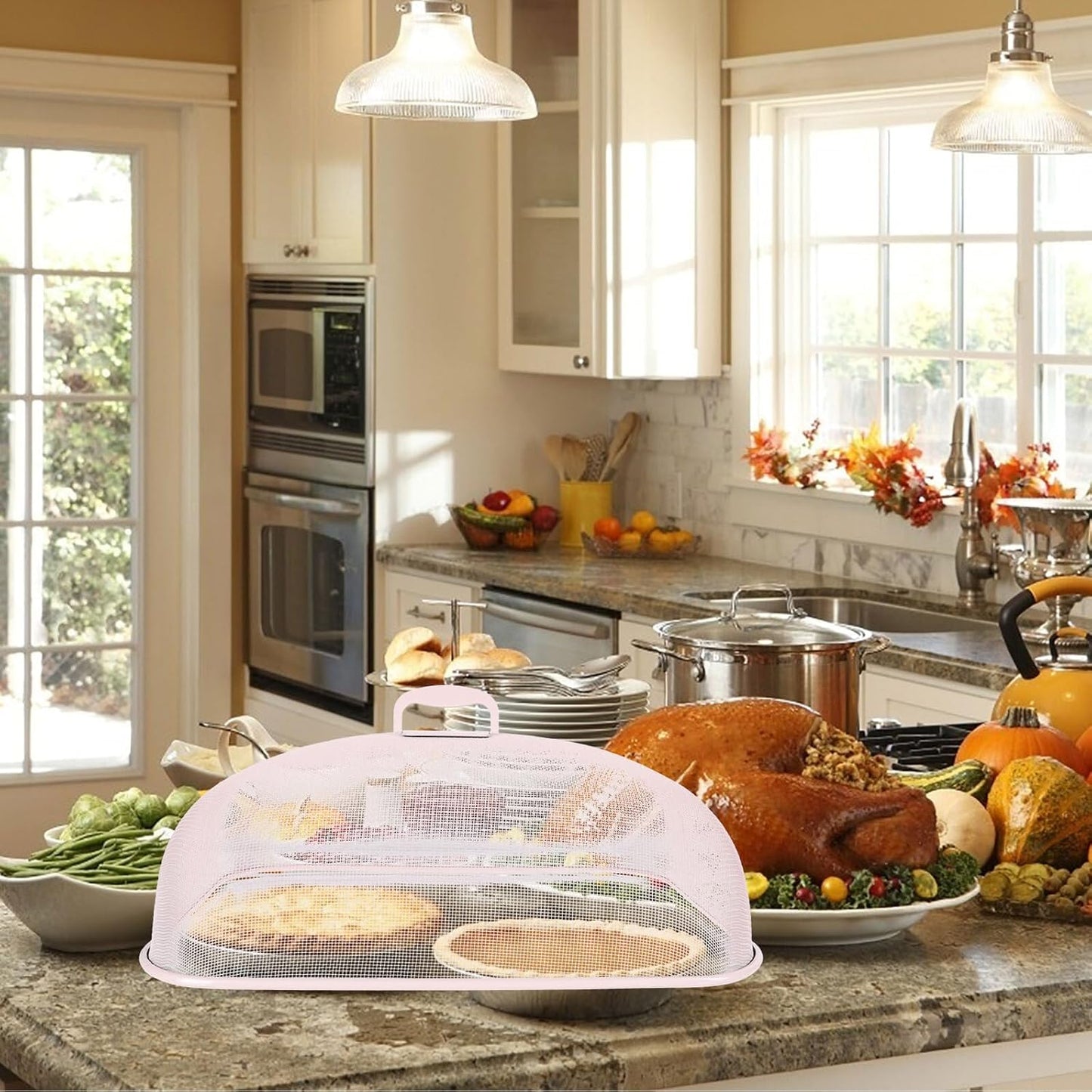 Large Pink Iron Food Cover Dustproof Kitchen Food Protector for Household and Restaurant Use Fresh-keeping Serving Dish Cover