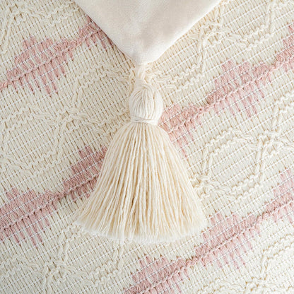 Fancy Homi Set of 2 Boho Pink Decorative Throw Pillow Cover 18x18 Inch for Couch Bed Sofa, Aesthetic Modern Organic Farmhouse Home Decor, Soft Cotton Accent Macrame Woven Cushion Case with Tassels