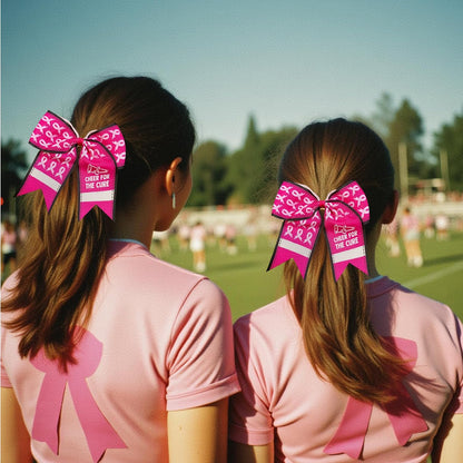 7 Inch Breast Cancer Awareness Football Cheer for The Cure Pink Ribbon Hair Bow Ponytail Holder Elastic Cheerleader Hair Band Hair Accessories for for Teens Women(B)