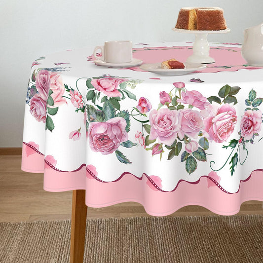 Yighty Round Tablecloth 60x60 Inch, Waterproof Wrinkle Resistant Durable Polyester Tablecloth Pink Rose Floral Tablecloth for Indoor and Outdoor, Holiday Farmhouse Kitchen Dining Room and Party