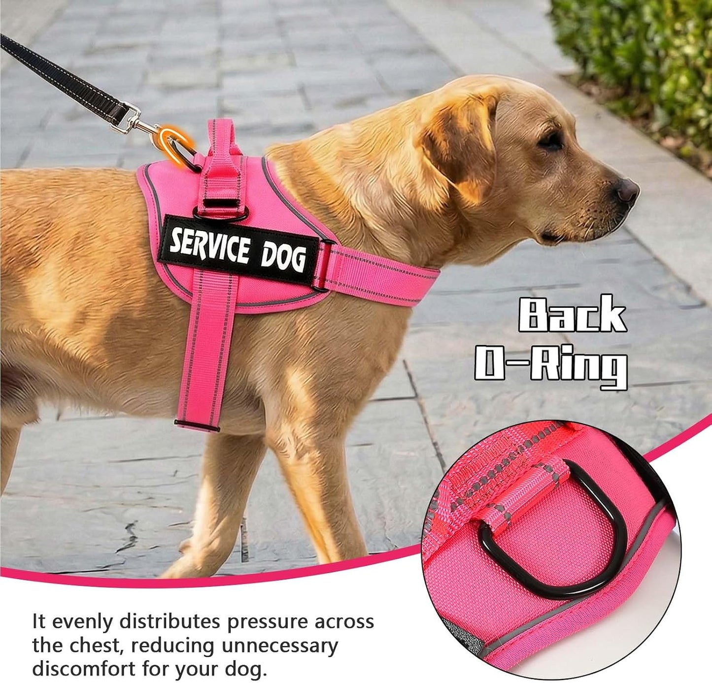 MUMUPET Service Dog Harness, No Pull Reflective Adjustable with Handle, Soft Breathable Padding for Small Dogs, 2 Removable Velcro Patches (Hot Pink, S)