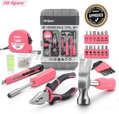 Hi-Spec 25pc Pink Household DIY Tool Kit and 54pc Pink Home DIY Repair Tool Kit Set
