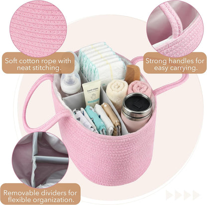 Mr. Pen- Baby Diaper Caddy Organizer, Pink, Rope Nursery Storage Bin and Car Organizer, Portable Holder Tote Bag for Changing Table, Travel, Baby Shower Gifts, Newborn Essentials