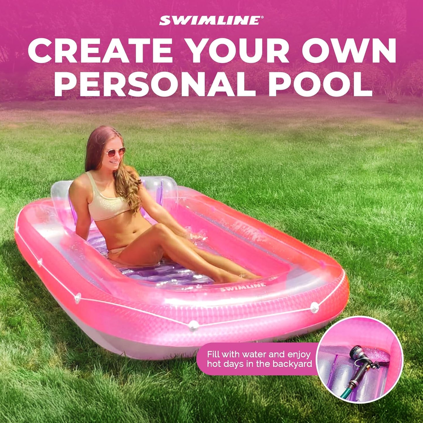 SWIMLINE Original Suntan Tub Series Classic Inflatable Tanning Float Floating Lounge | Personal Tan Pool Hybrid Lounger | Adjustable Pillow | Fill with Water | Reflective Tanning Design