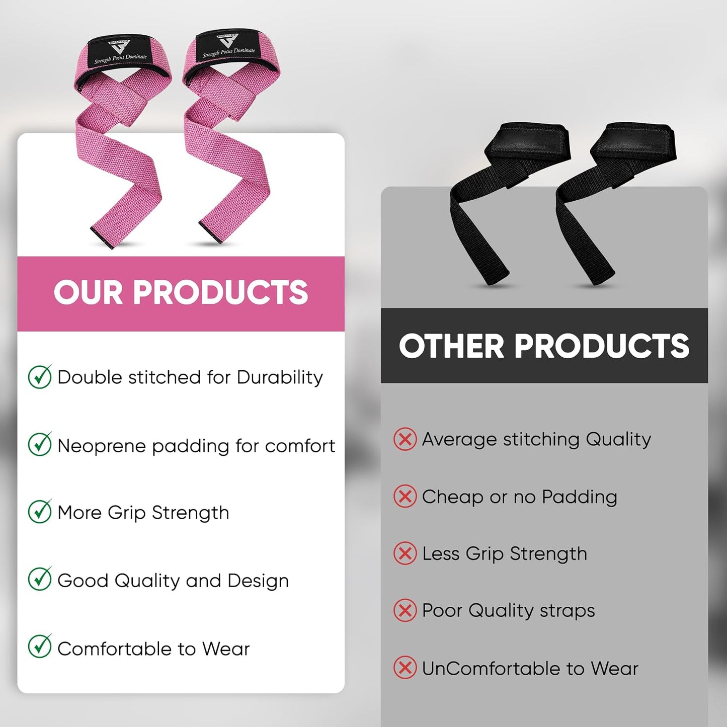 Weight Lifting Straps,Powerlifting Deadlifting, Anti Slip 60CM Hand Bar Grip, 5MM Neoprene Wrist Support, Heavy Duty Weightlifting Bodybuilding Workout