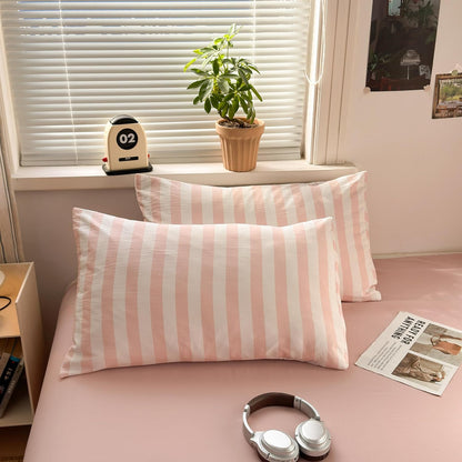 Striped Comforter Set Queen 3 Pieces Pink Stripes Bedding Set, Peach Pink White Striped Design, 100% Microfiber, Super Soft Lightweight Comforter with 2 Pillowcases, All Season